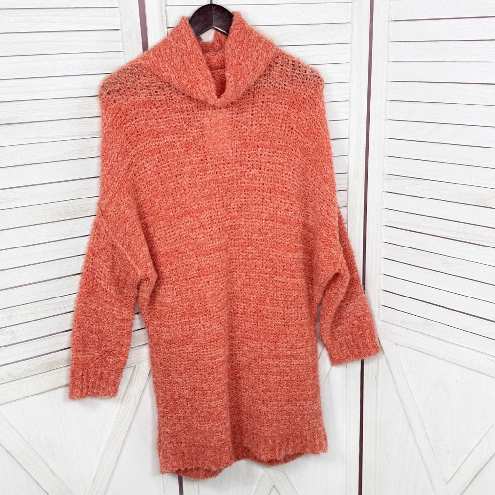 Free People She's All That Alpaca Knit Funnel Neck Tunic Sweater Orange XS‎